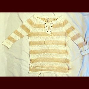 Aeropostale Striped Tan/White Sweater Top
